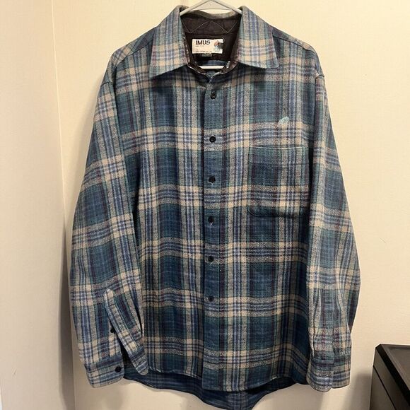 IMUS Other - VTG 90s IMUS SANTA FE BUFFALO EMBROIDERED FLANNEL SHIRT Teal Purple Khaki USA L
